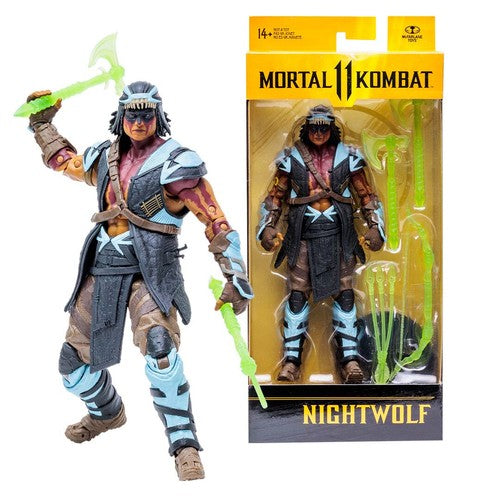 Mortal Kombat 11 Nightwolf action figure by Mythic Toys with glowing green axe and detailed design
