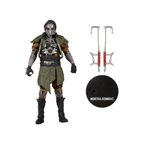 Mortal Kombat action figure with dual weapons and display base from Mythic Toys & Gaming